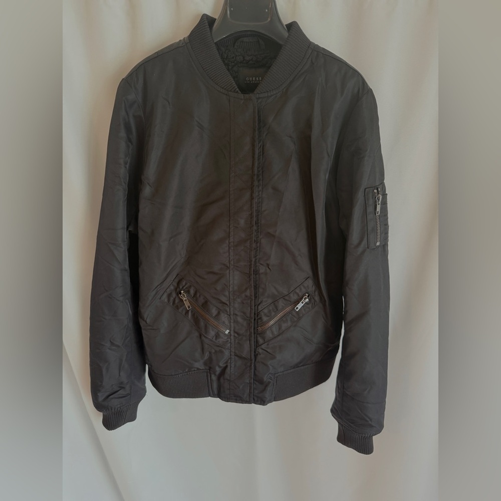 GUESS Women’s Black Bomber Jacket with Fleece Lining
